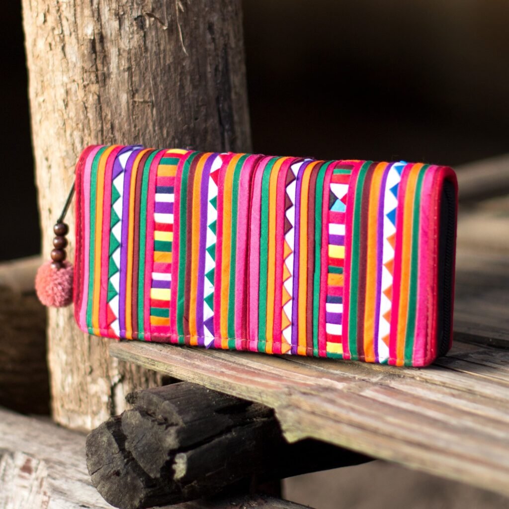 Handmade Wallet With Unique Design For Women - with Fabric Pom Pom Zipper - QUINCODE