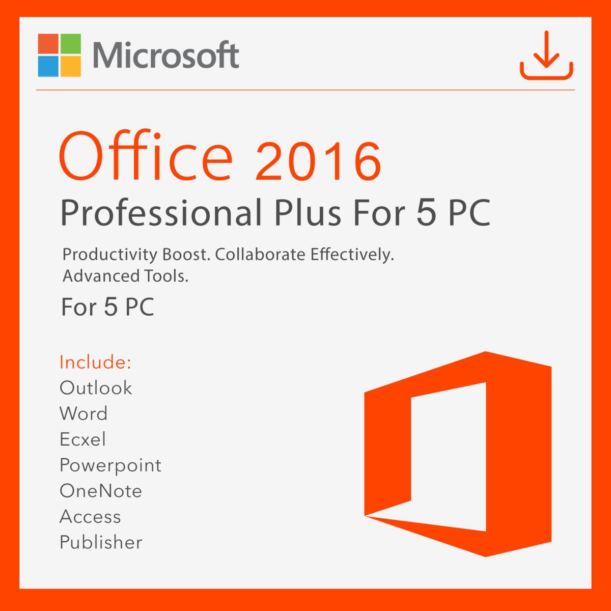 Microsoft Office 2016 Professional Plus for 5 PC Quincode